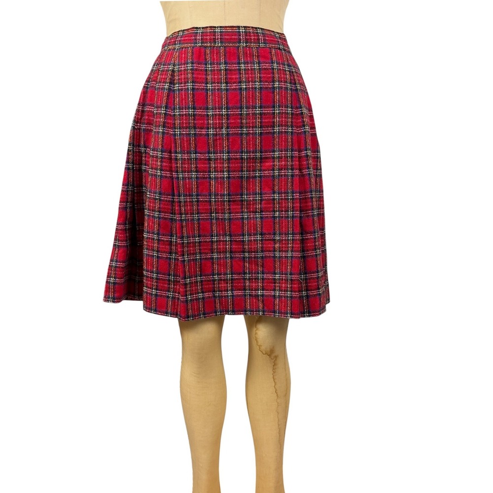 Vintage Norton McNaughton Red Tartan Plaid Wool Pleated Skirt Preppy 90s Size S